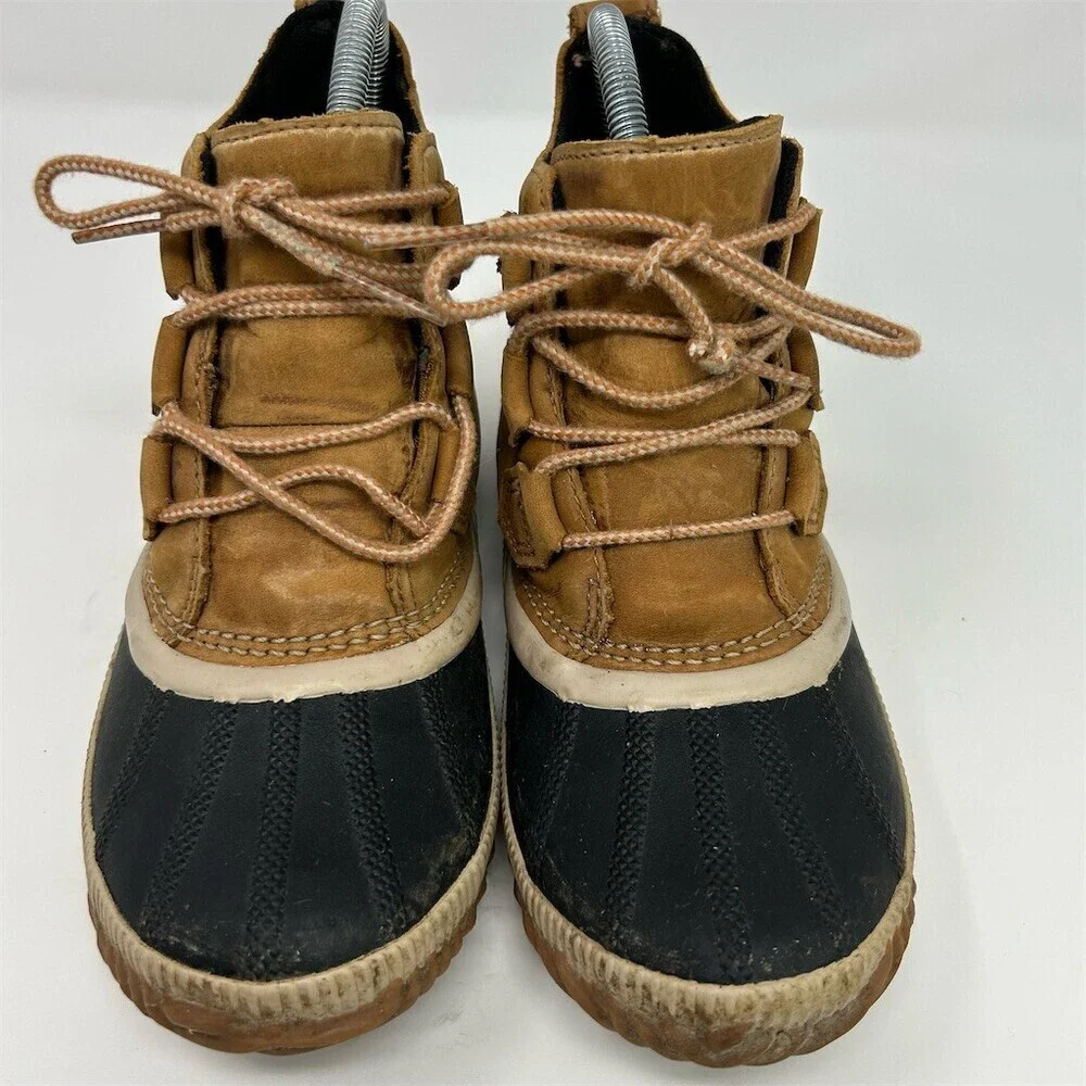 Sorel Out N About Duck Boots Womens Beige Waterproof Lace-Up Ankle Rain Size 8